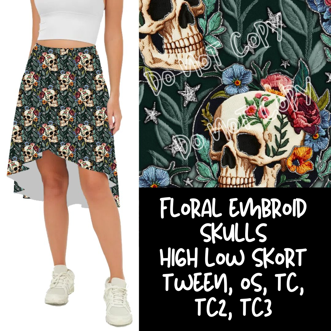 FLORAL EMBROID SKULLS - HIGH LOW SKORT 2 - PREORDER CLOSING 9/4 ETA EARLY NOV