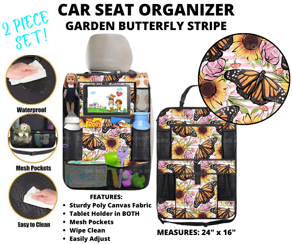 Garden Butterfly Stripe Car Seat Organizer 2 Piece Set