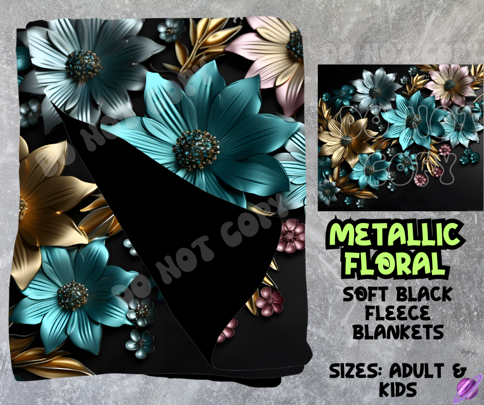 METALLIC FLORAL - SOFT BLACK FLEECE THROWS 8 - PREORDER CLOSING 2/21