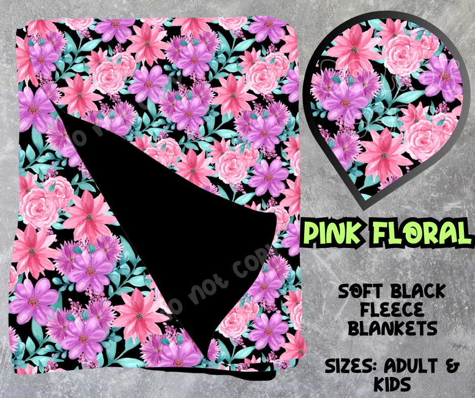 PINK FLORAL - SOFT BLACK FLEECE THROWS 8 - PREORDER CLOSING 2/21