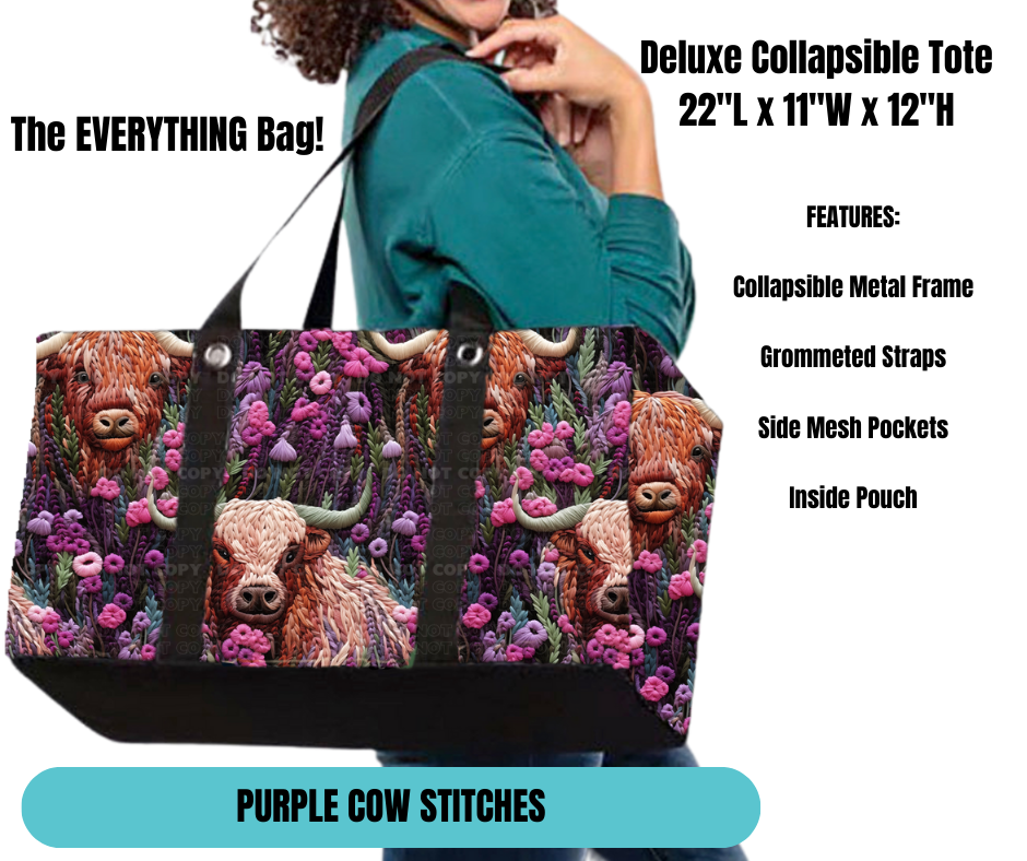 Purple Cow Stitches Collapsible Tote