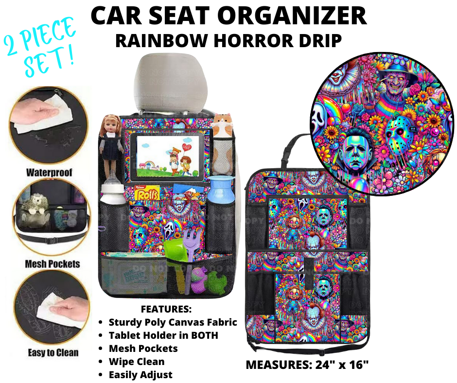 Rainbow Horror Drip Car Seat Organizer 2 Piece Set