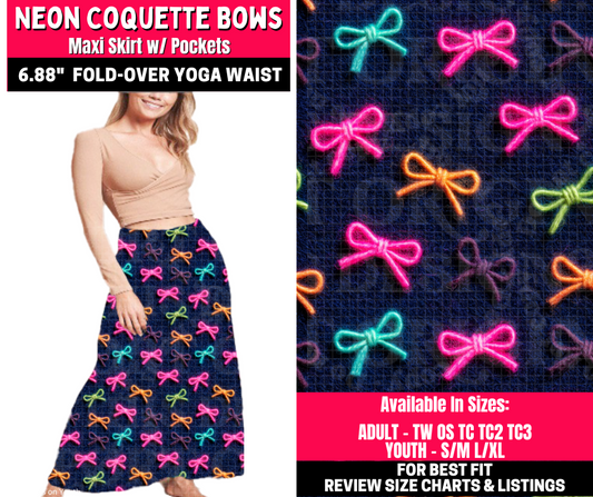 Preorder! Closes 10/23. ETA Jan. Neon Coquette Bows Maxi Skirt