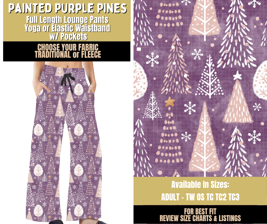 Preorder! Closes 9/9. ETA Dec. Painted Purple Pines Lounge Pants Choose Fleece or Traditional