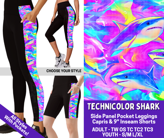 Preorder! Closes 4/9. ETA June. Technicolor Shark Combo Side Panel Legging Lengths