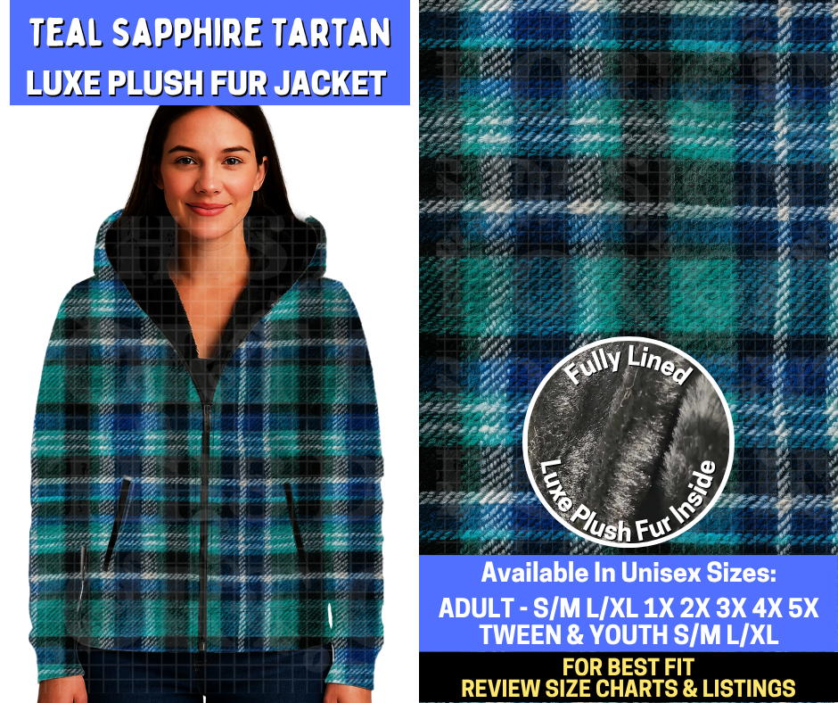 Preorder! Closes 10/29. ETA Jan. Teal Sapphire Tartan Luxe Fur Jacket