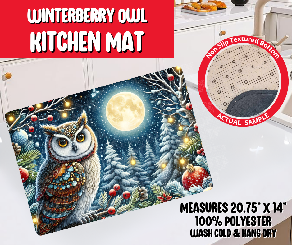 Preorder! Closes 8/20. ETA Nov. Winterberry Owl Kitchen Mat
