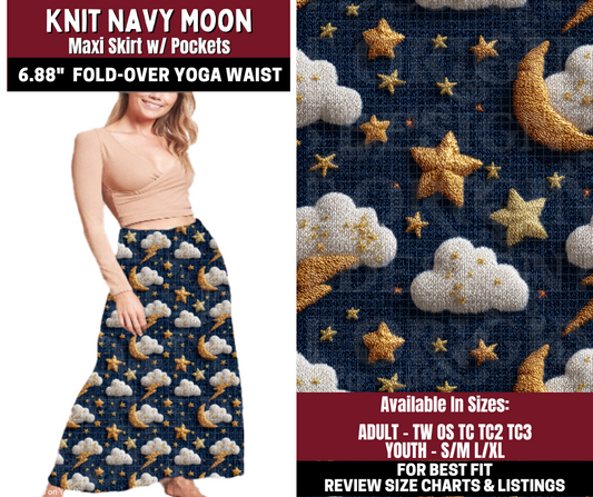 Preorder! Closes 10/22. ETA Jan. Knit Navy Moon Maxi Skirt