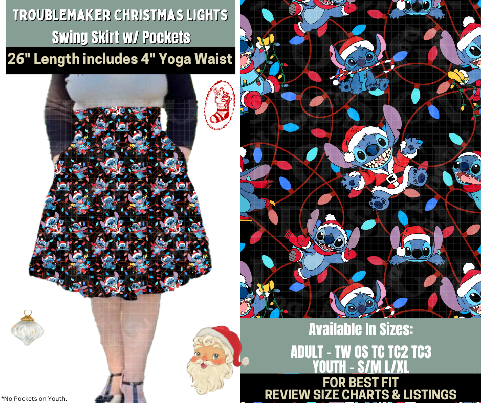 Preorder! Closes 9/15. ETA Dec. Troublemaker Christmas Lights Swing Skirt
