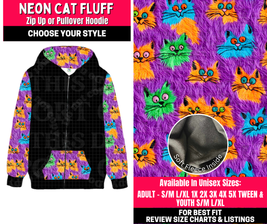 Preorder! Closes 10/23. ETA Jan. Neon Cat Fluff Zip-Up or Pullover Hoodie