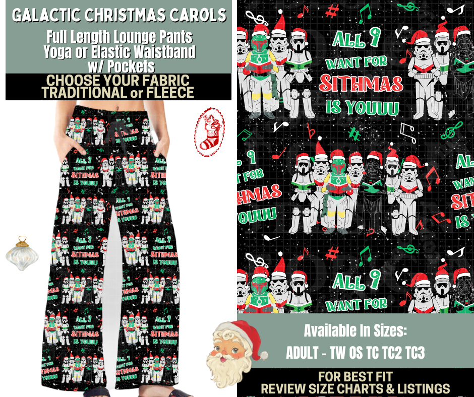 Preorder! Closes 9/15. ETA Dec. Galactic Christmas Carols Lounge Pants Choose Fleece or Traditional