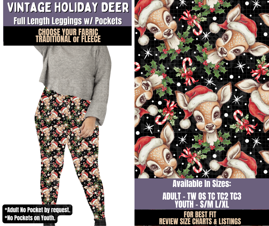 Preorder! Closes 9/3. ETA Dec. Vintage Holiday Deer Leggings Choose Fleece or Traditional