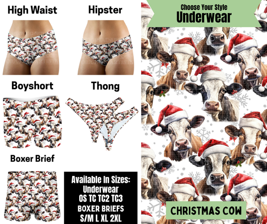 Preorder! Closes 8/25. ETA Nov. Christmas Cow Hipster, High Waist, Boyshort, & Thong Underwear & Boxer Briefs