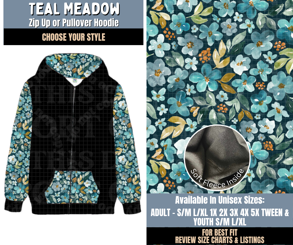 Preorder! Closes 9/24. ETA Dec. Teal Meadow Zip-Up or Pullover Hoodie