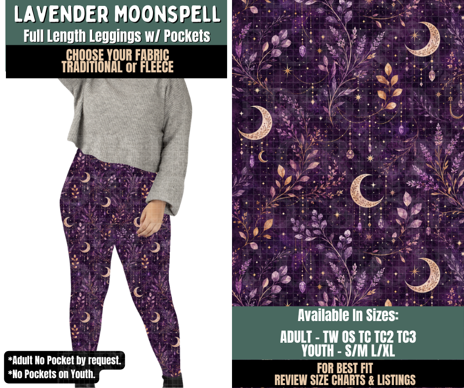 Preorder! Closes 9/17. ETA Dec. Lavendar Moonspell Leggings Choose Fleece or Traditional