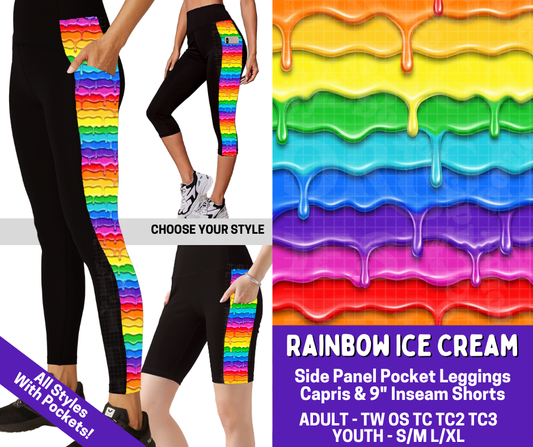 Preorder! Closes 4/9. ETA June. Rainbow Ice Cream Combo Side Panel Legging Lengths