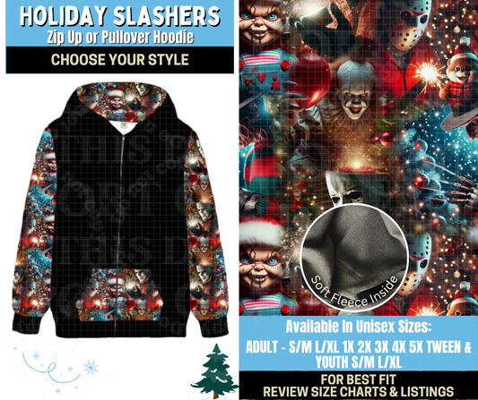 Preorder! Closes 8/28. ETA Nov. Holiday Slashers Zip-Up or Pullover Hoodie