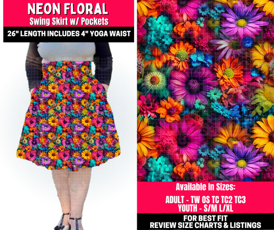 Preorder! Closes 10/23. ETA Jan. Neon Floral Swing Skirt