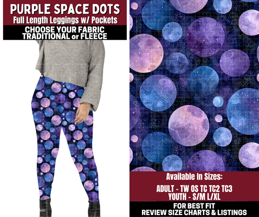 Preorder! Closes 10/22. ETA Jan. Purple Space Dots Leggings Choose Fleece or Traditional