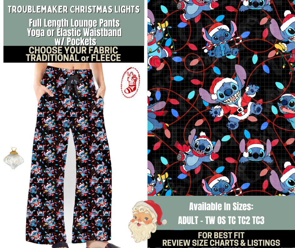 Preorder! Closes 9/15. ETA Dec. Troublemaker Christmas Lights Lounge Pants Choose Fleece or Traditional