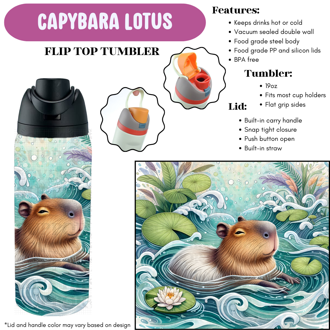 Preorder! Closes 4/8. ETA June. Capybara Lotus Flip Top Tumbler
