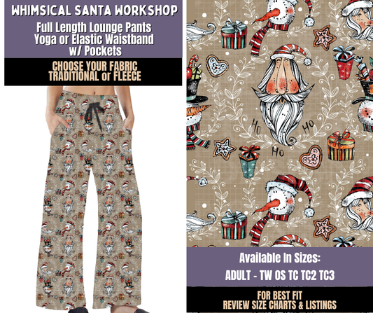 Preorder! Closes 9/3. ETA Dec. Whimsical Santa Workshop Lounge Pants Choose Fleece or Traditional