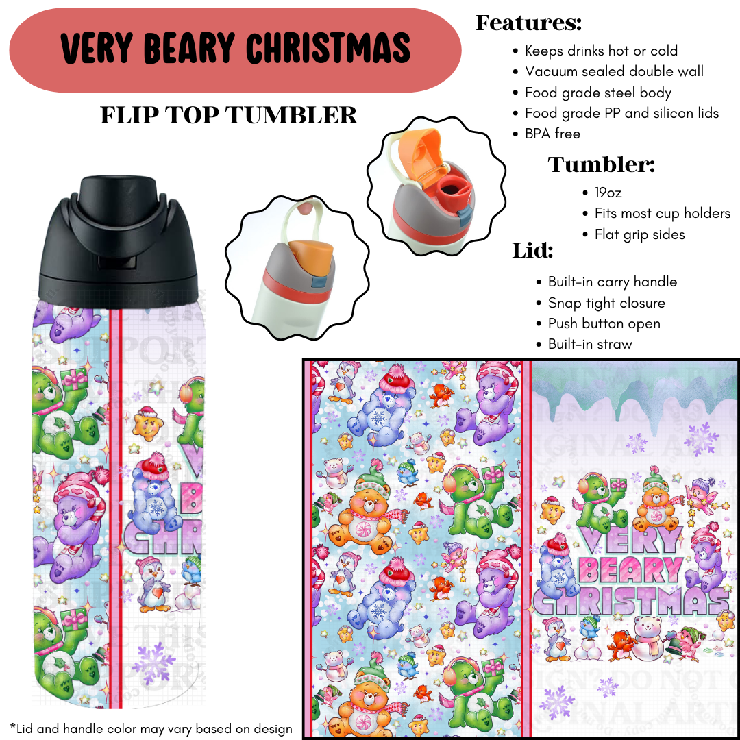 Preorder! Closes 9/18. ETA Dec. Very Beary Christmas Flip Top Tumbler
