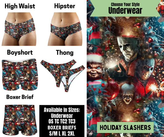 Preorder! Closes 8/25. ETA Nov. Holiday Slasher Hipster, High Waist, Boyshort, & Thong Underwear & Boxer Briefs