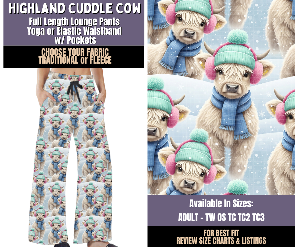 Preorder! Closes 9/3. ETA Dec. Highland Cuddle Cow Lounge Pants Choose Fleece or Traditional