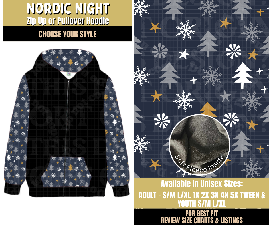 Preorder! Closes 9/9. ETA Dec. Nordic Night Zip-Up or Pullover Hoodie