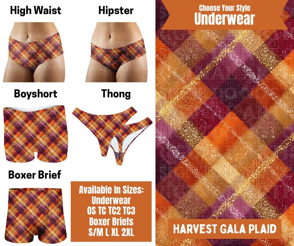 Preorder! Closes 7/30. ETA Oct. Harvest Gala Plaid Hipster, High Waist, Boyshort, & Thong Underwear & Boxer Briefs