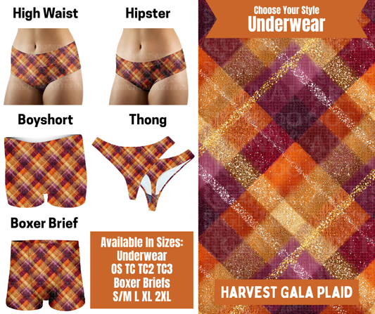 Preorder! Closes 7/30. ETA Oct. Harvest Gala Plaid Hipster, High Waist, Boyshort, & Thong Underwear & Boxer Briefs