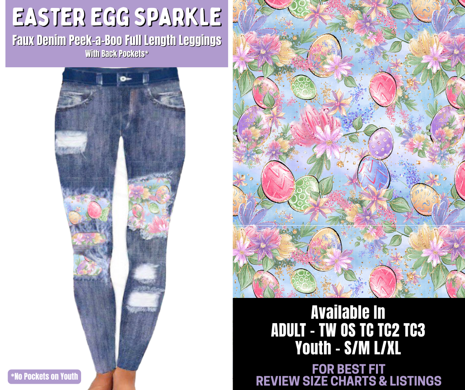 Preorder! Closes 1/22. ETA April. Easter Egg Sparkle Full Length Faux Denim Peekaboo