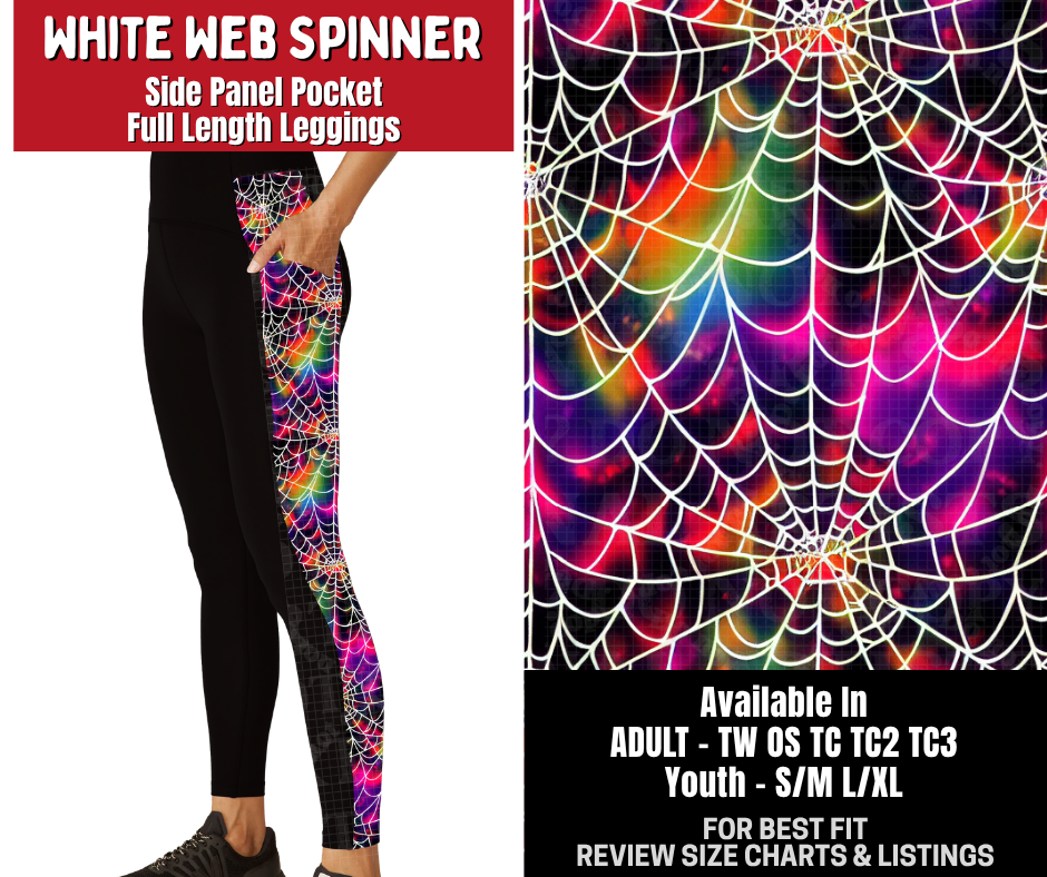 Preorder! Closes 10/26. ETA Jan. White Web Spinner Side Panel Pocket Full Length Leggings