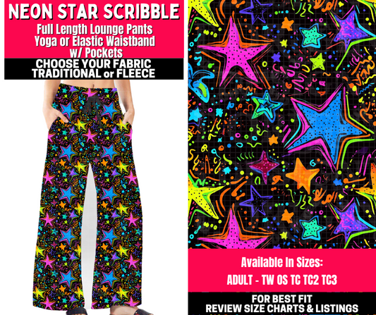Preorder! Closes 10/23. ETA Jan. Neon Star Scribble Lounge Pants Choose Fleece or Traditional