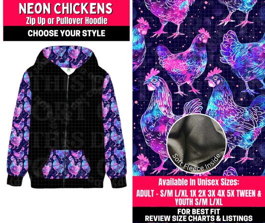 Preorder! Closes 10/23. ETA Jan. Neon Chickens Zip-Up or Pullover Hoodie