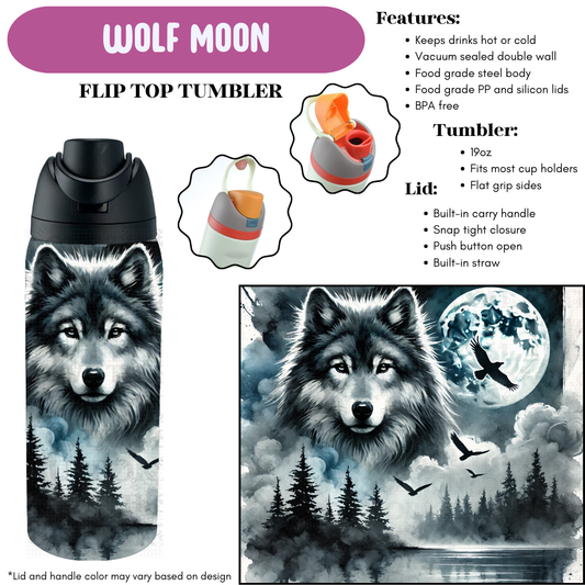 Preorder! Closes 4/8. ETA June. Wolf Moon Flip Top Tumbler