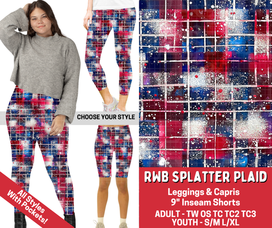 Preorder! Closes 3/18. ETA June. RWB Splatter Plaid Combo Legging Lengths