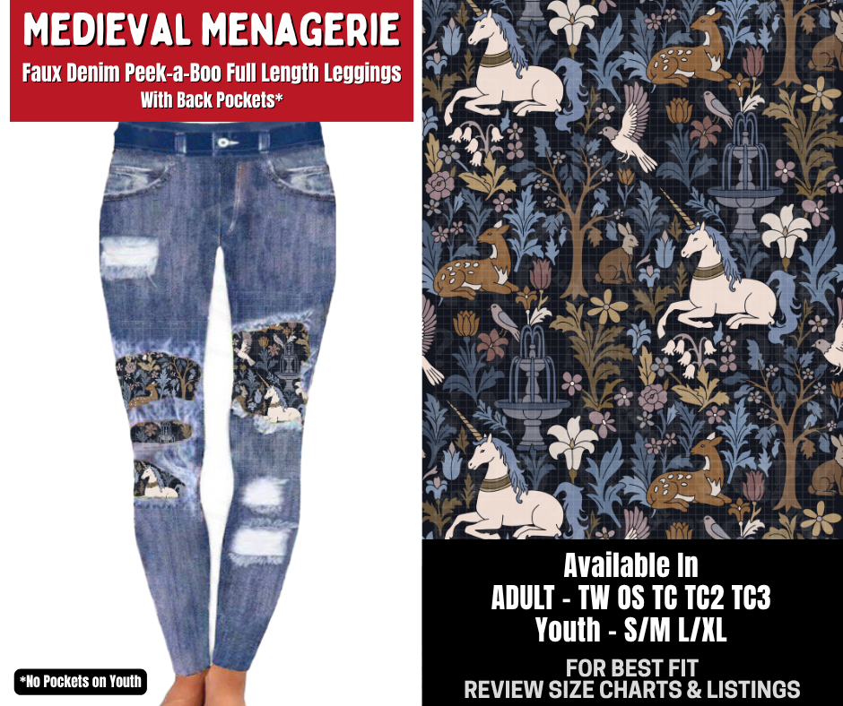 Preorder! Closes 10/26. ETA Jan. Medieval Menagerie Full Length Faux Denim Peekaboo