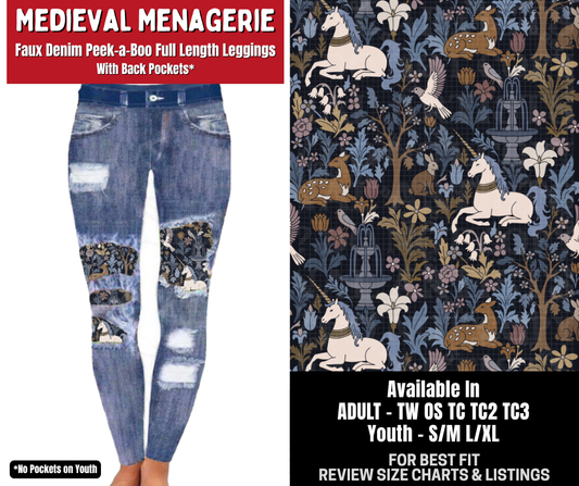 Preorder! Closes 10/26. ETA Jan. Medieval Menagerie Full Length Faux Denim Peekaboo