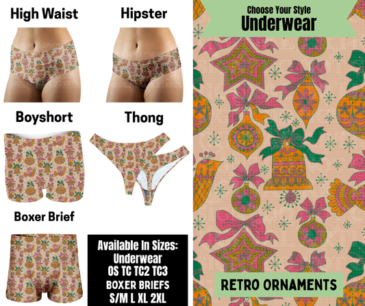 Preorder! Closes 8/25. ETA Nov. Retro Ornaments Hipster, High Waist, Boyshort, & Thong Underwear & Boxer Briefs