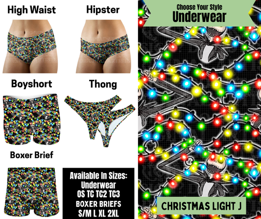 Preorder! Closes 8/25. ETA Nov. Christmas Light J Hipster, High Waist, Boyshort, & Thong Underwear & Boxer Briefs