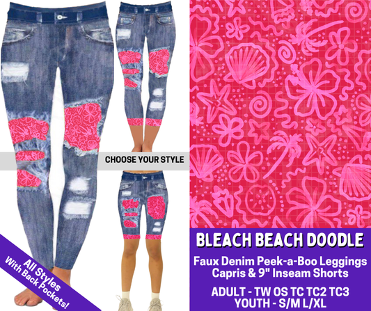 Preorder! Closes 4/9. ETA June. Bleach Beach Doodle Combo Faux Denim Peekaboo Legging Lengths