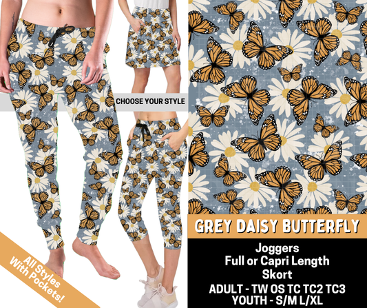 Preorder! Closes 5/25. ETA Aug. Grey Daisy Butterfly Combo Jogger Lengths & Skort