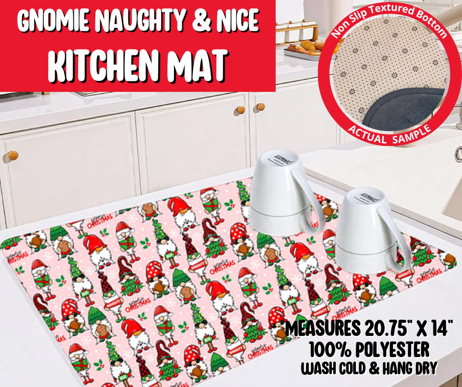 Preorder! Closes 8/20. ETA Nov. Gnomie Naughty & Nice Kitchen Mat