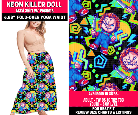 Preorder! Closes 10/23. ETA Jan. Neon Killer Doll Maxi Skirt
