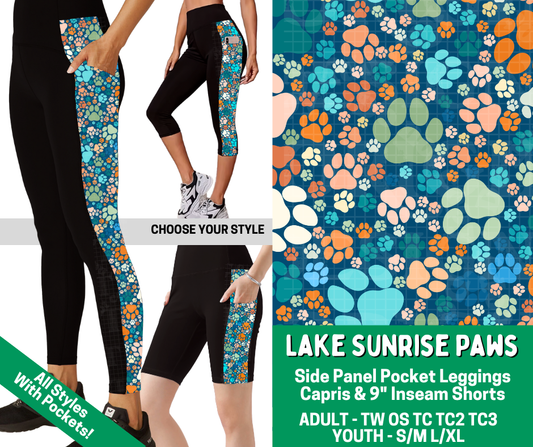 Preorder! Closes 2/18. ETA May. Lake Sunrise Paws Combo Side Panel Legging Lengths