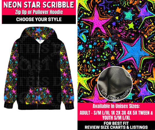 Preorder! Closes 10/23. ETA Jan. Neon Star Scribble Zip-Up or Pullover Hoodie