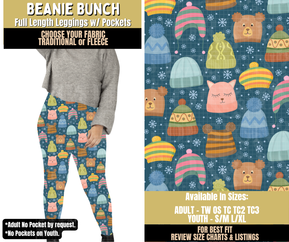 Preorder! Closes 9/9. ETA Dec. Beanie Bunch Leggings Choose Fleece or Traditional