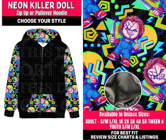 Preorder! Closes 10/23. ETA Jan. Neon Killer Doll Zip-Up or Pullover Hoodie